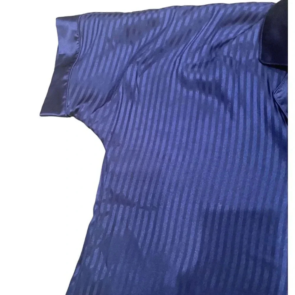 SATIN BLUE JACQUARD SEMI SHEER OVERSIZED BUTTON UP COLLARED SLEEP SHIRT SIZE S - Picture 10 of 16